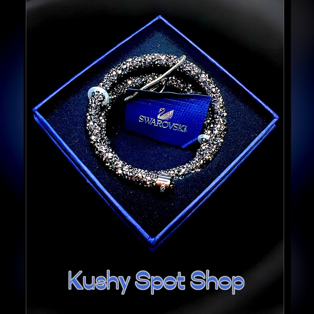 NWT ✨Signed✨🦢✨Swarovski Grey Double Crystaldust Bangle✨🦢✨ 7”L